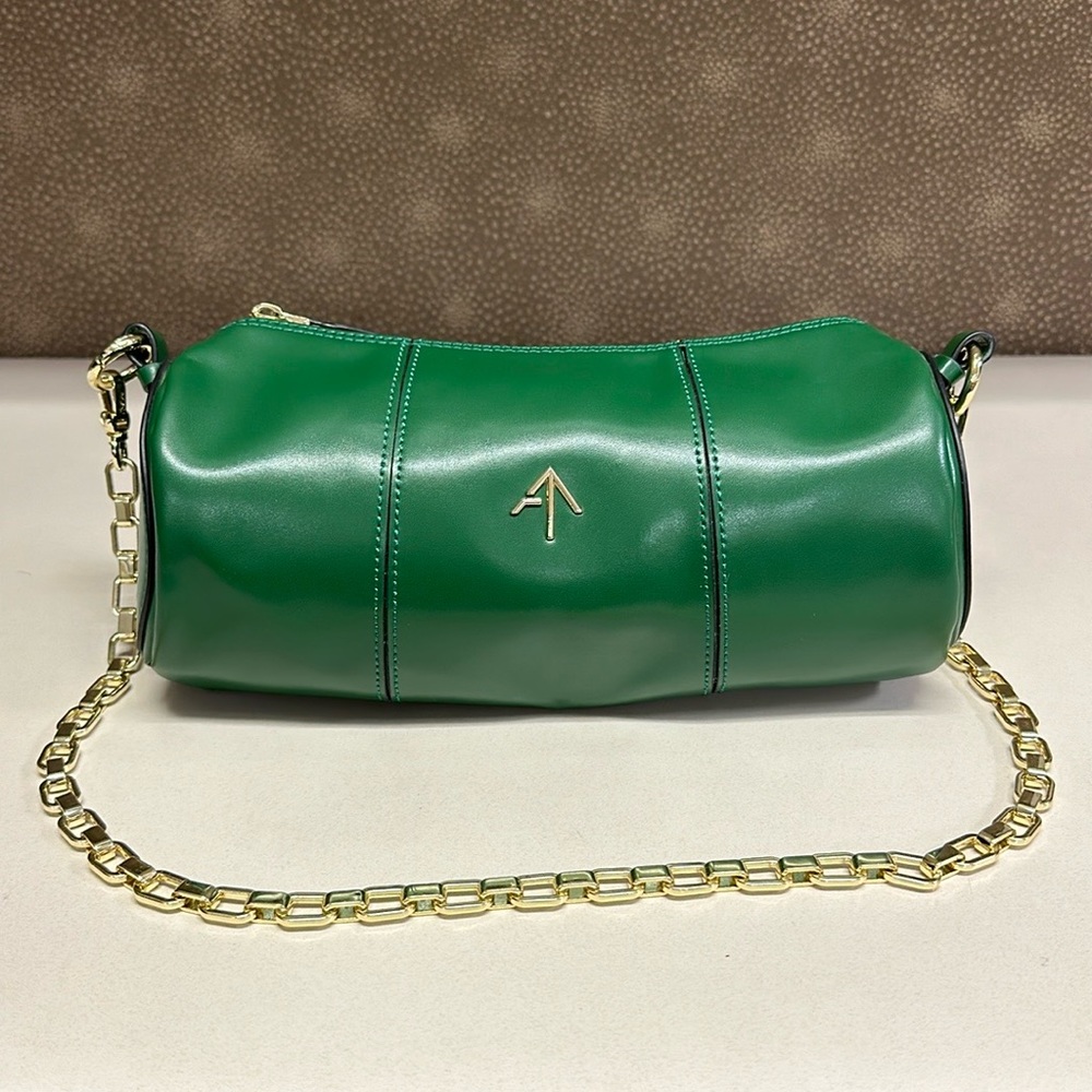 🔥🔥🔥Manu Atelier Green Leather Cylinder Chain strap Shoulder Bag